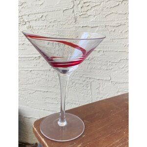 Pier One Cosmopolitan Red Swirl Line Martini Glass 7” Handblown 8 oz Retired